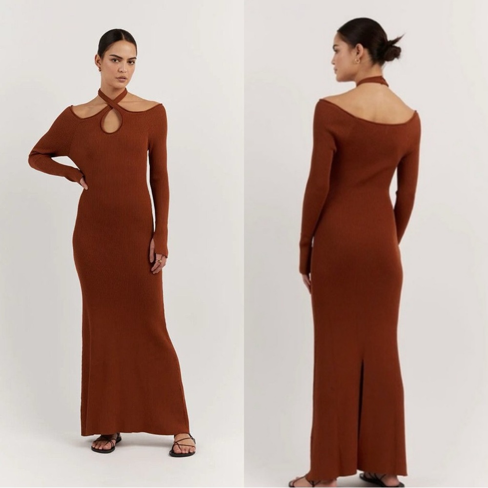 New Dissh Toni Tan Sleeved Knit Midi Dress Size Large​